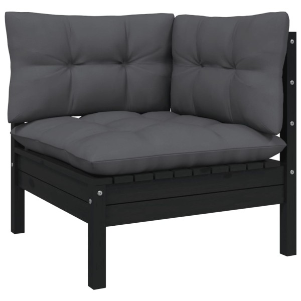 Muebles de jardín 6 pzas y cojines negro madera maciza de pino Muebles de jardín 6 pzas y cojines negro madera maciza de pino