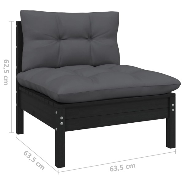 Muebles de jardín 6 pzas y cojines negro madera maciza de pino Muebles de jardín 6 pzas y cojines negro madera maciza de pino
