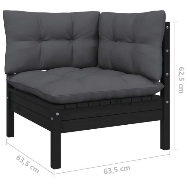 Muebles de jardín 6 pzas y cojines negro madera maciza de pino Muebles de jardín 6 pzas y cojines negro madera maciza de pino