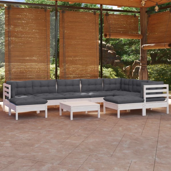 Muebles de jardín 10 pzas con cojines blanco madera maciza pino Muebles de jardín 10 pzas con cojines blanco madera maciza pino