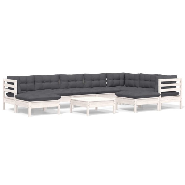 Muebles de jardín 10 pzas con cojines blanco madera maciza pino Muebles de jardín 10 pzas con cojines blanco madera maciza pino