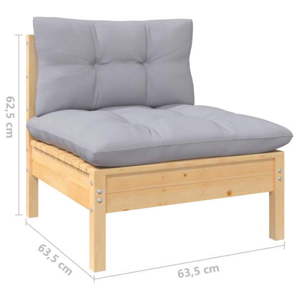 Muebles de jardín 14 pzas y cojines madera maciza de pino gris Muebles de jardín 14 pzas y cojines madera maciza de pino gris
