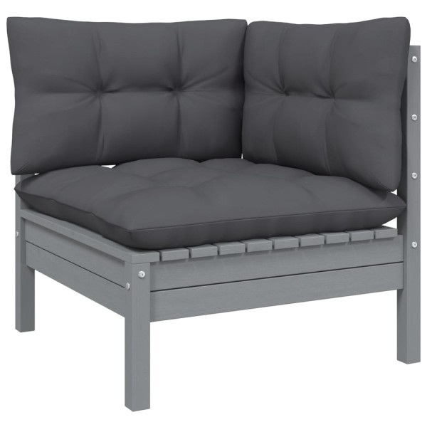 Muebles de jardín 11 pzas y cojines gris madera de pino