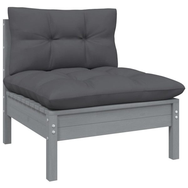 Muebles de jardín 11 pzas y cojines gris madera de pino