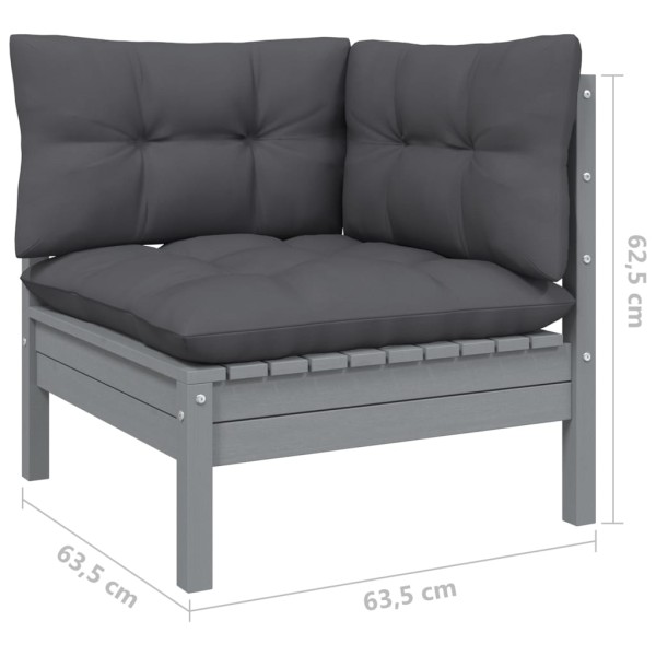 Muebles de jardín 11 pzas y cojines gris madera de pino