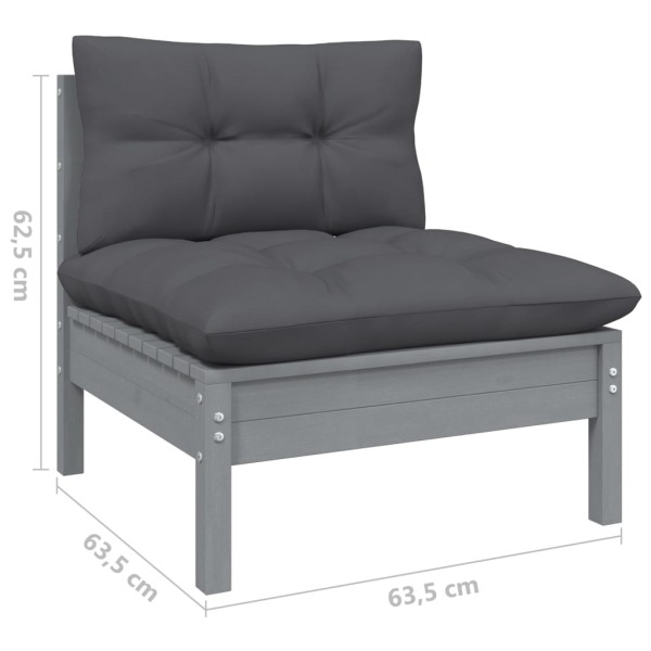 Muebles de jardín 11 pzas y cojines gris madera de pino