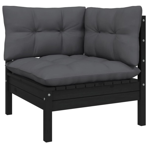 Muebles de jardín 13 pzas con cojines negro madera de pino Muebles de jardín 13 pzas con cojines negro madera de pino