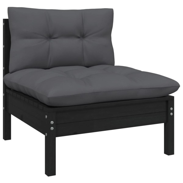 Muebles de jardín 13 pzas con cojines negro madera de pino Muebles de jardín 13 pzas con cojines negro madera de pino