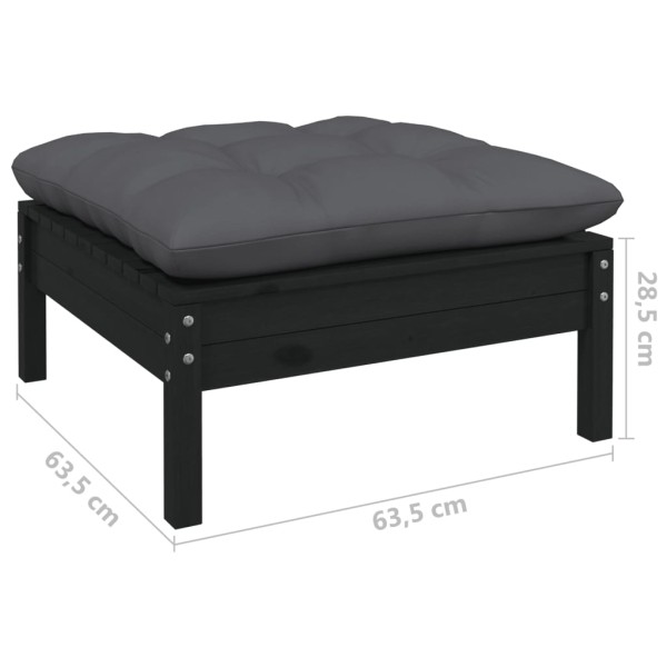Muebles de jardín 13 pzas con cojines negro madera de pino Muebles de jardín 13 pzas con cojines negro madera de pino