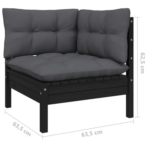 Muebles de jardín 13 pzas con cojines negro madera de pino Muebles de jardín 13 pzas con cojines negro madera de pino