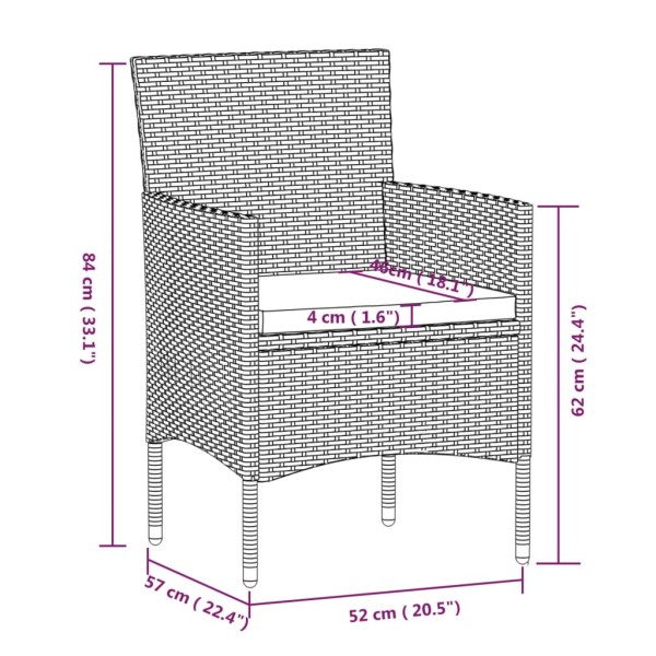 Juego de comedor de jardín 7 piezas con cojines marrón y negro Juego de comedor de jardín 7 piezas con cojines marrón y negro