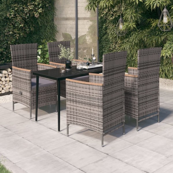 Juego de comedor de jardín 5 piezas con cojines gris Juego de comedor de jardín 5 piezas con cojines gris