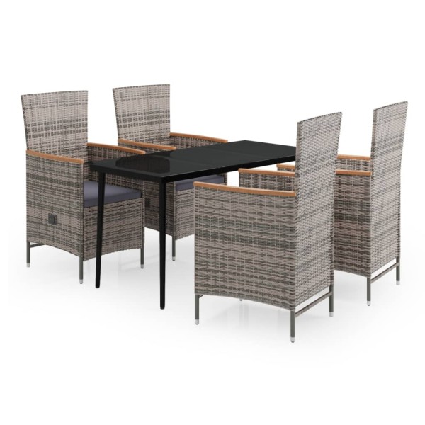 Juego de comedor de jardín 5 piezas con cojines gris Juego de comedor de jardín 5 piezas con cojines gris
