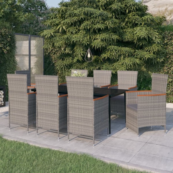 Juego de comedor de jardín 9 pzas con cojines gris Juego de comedor de jardín 9 pzas con cojines gris