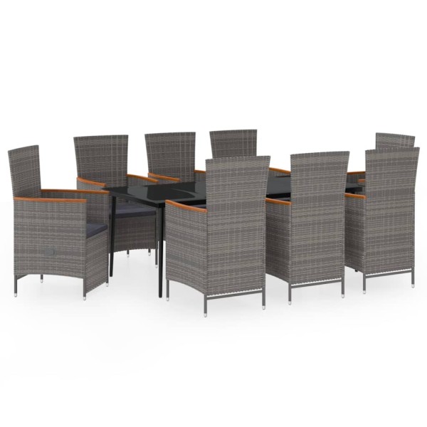 Juego de comedor de jardín 9 pzas con cojines gris Juego de comedor de jardín 9 pzas con cojines gris