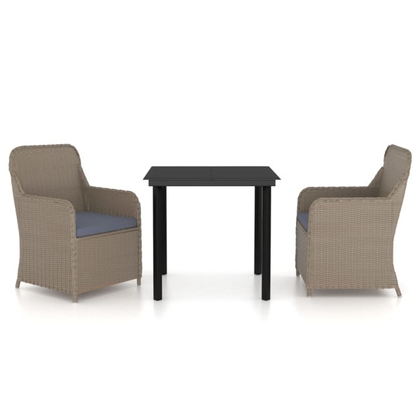 Juego de comedor de jardín 3 piezas con cojines marrón Juego de comedor de jardín 3 piezas con cojines marrón