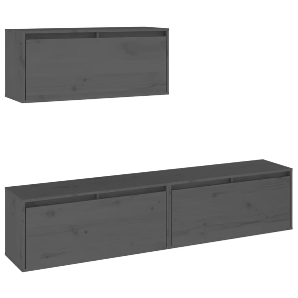 Muebles para TV 3 piezas madera maciza de pino gris Muebles para TV 3 piezas madera maciza de pino gris