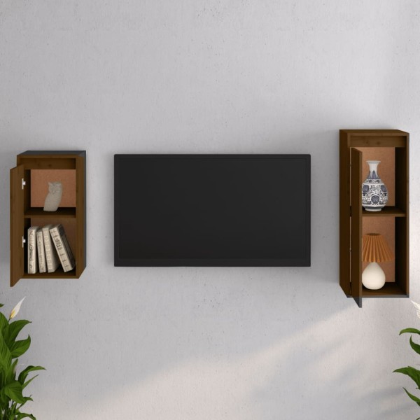 Muebles para TV 2 piezas madera maciza de pino marrón miel Muebles para TV 2 piezas madera maciza de pino marrón miel
