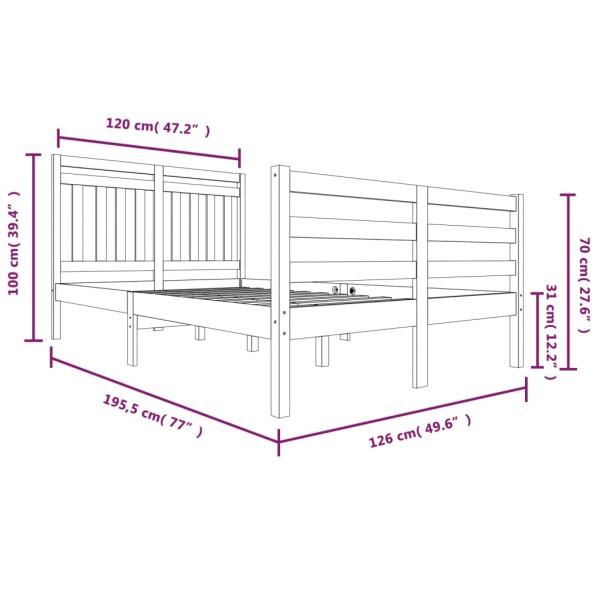 Estructura de cama madera maciza 4FT pequeña doble 120x190 cm Estructura de cama madera maciza 4FT pequeña doble 120x190 cm