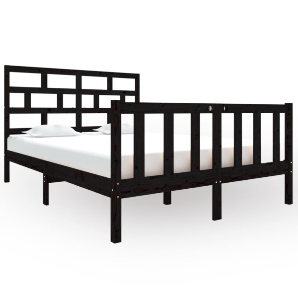 Estructura de cama madera maciza de pino negro 135x190 cm Estructura de cama madera maciza de pino negro 135x190 cm