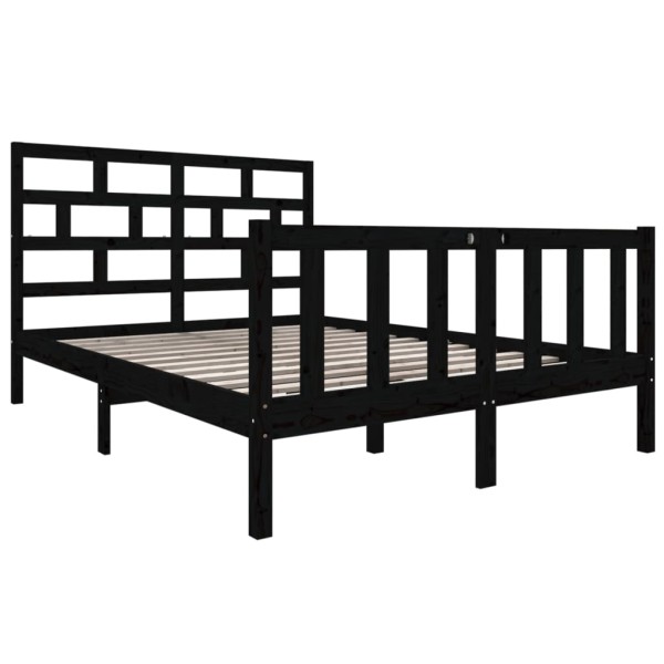 Estructura de cama madera maciza de pino negro 135x190 cm Estructura de cama madera maciza de pino negro 135x190 cm