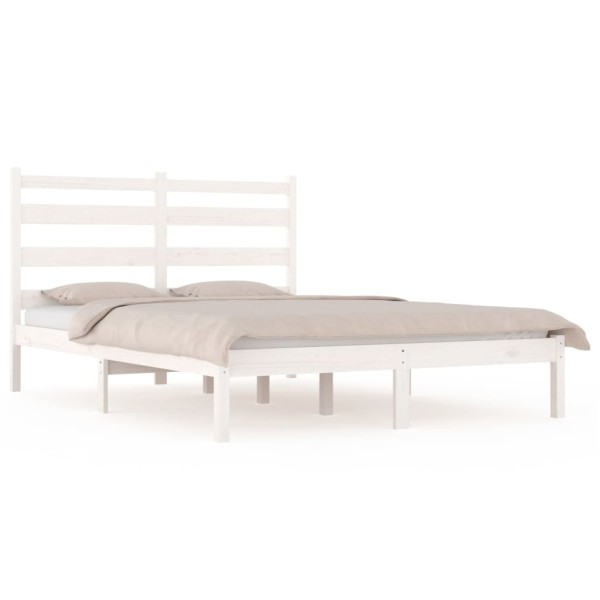 Estructura de cama matrimonial madera de pino blanca 120x190 cm Estructura de cama matrimonial madera de pino blanca 120x190 cm