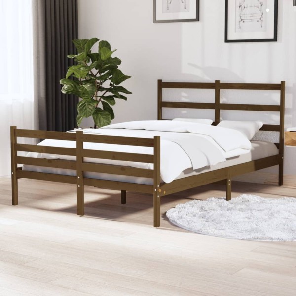 Estructura de cama doble pequeña madera pino marrón 120x190 cm Estructura de cama doble pequeña madera pino marrón 120x190 cm