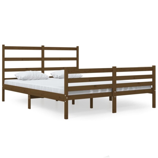 Estructura de cama doble pequeña madera pino marrón 120x190 cm Estructura de cama doble pequeña madera pino marrón 120x190 cm