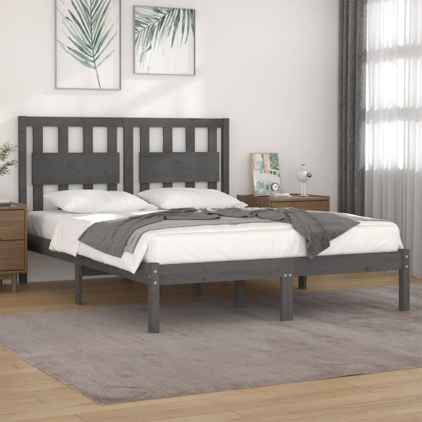 Estructura de cama madera maciza pino gris king size 150x200 cm Estructura de cama madera maciza pino gris king size 150x200 cm