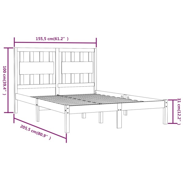 Estructura de cama madera maciza pino gris king size 150x200 cm Estructura de cama madera maciza pino gris king size 150x200 cm