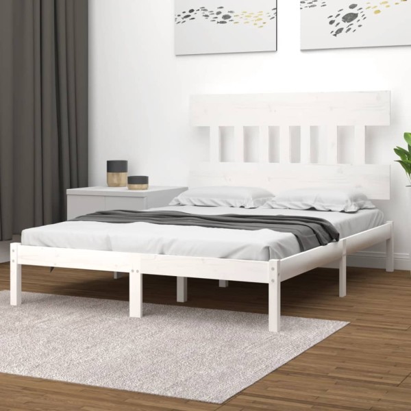 Estructura de cama de madera maciza blanca 140x200 cm Estructura de cama de madera maciza blanca 140x200 cm