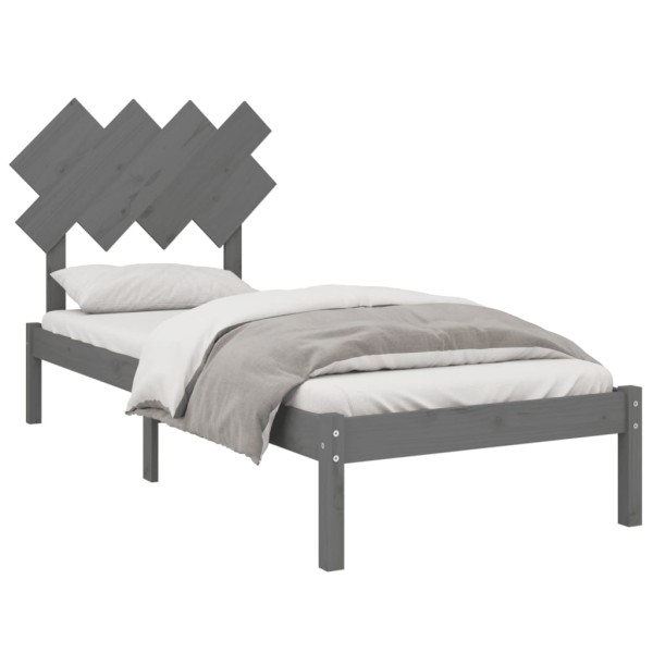 Estructura de cama de madera maciza gris 90x190 cm Estructura de cama de madera maciza gris 90x190 cm