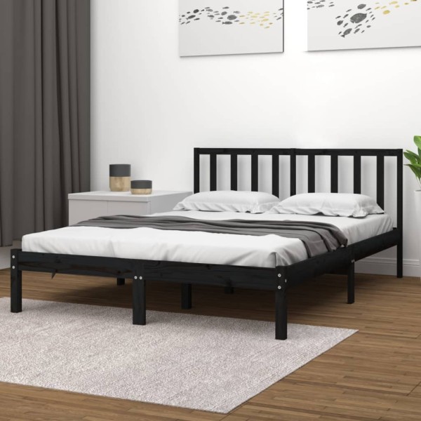 Estructura cama madera maciza pino doble negra 120x190 cm Estructura cama madera maciza pino doble negra 120x190 cm