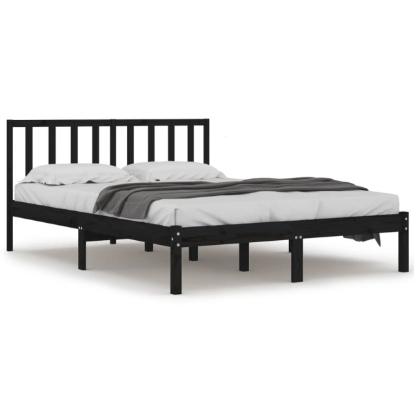 Estructura cama madera maciza pino doble negra 120x190 cm Estructura cama madera maciza pino doble negra 120x190 cm