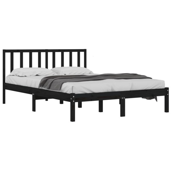 Estructura cama madera maciza pino doble negra 120x190 cm Estructura cama madera maciza pino doble negra 120x190 cm