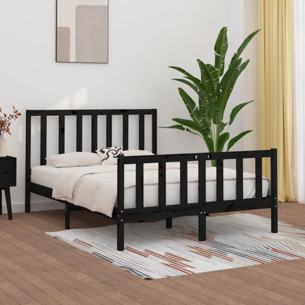 Estructura de cama matrimonial madera maciza negra 135x190 cm Estructura de cama matrimonial madera maciza negra 135x190 cm