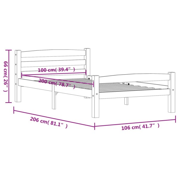 Estructura de cama de madera maciza de pino 100x200 cm