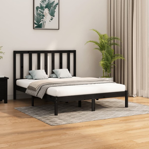 Estructura de cama de madera maciza negra 160x200 cm Estructura de cama de madera maciza negra 160x200 cm