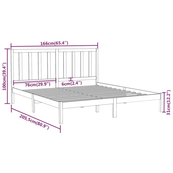 Estructura de cama de madera maciza negra 160x200 cm Estructura de cama de madera maciza negra 160x200 cm