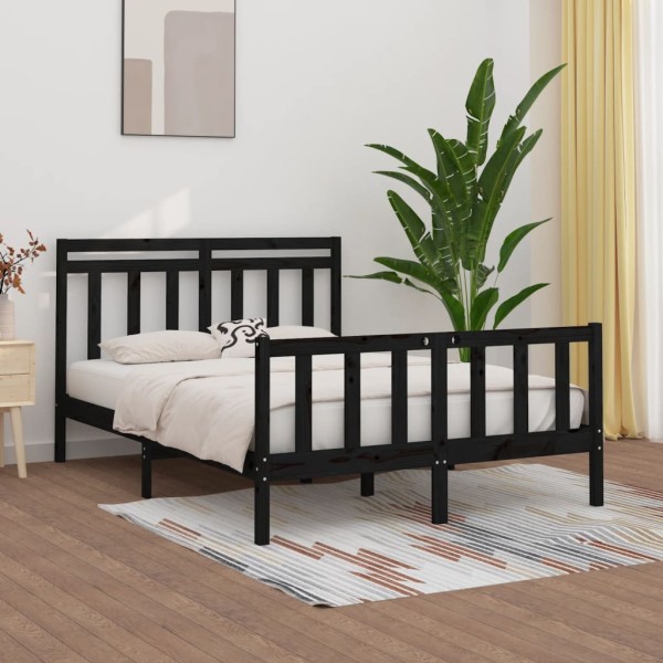 Estructura de cama madera maciza de pino negro 150x200 cm Estructura de cama madera maciza de pino negro 150x200 cm