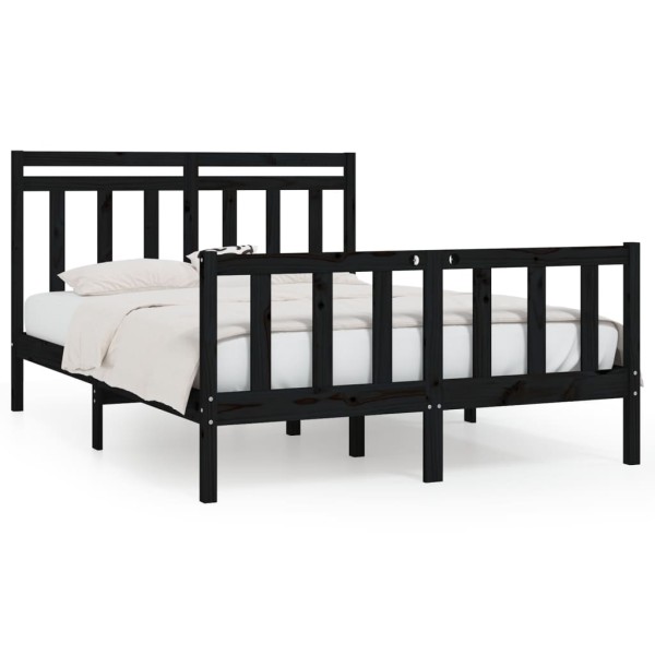 Estructura de cama madera maciza de pino negro 150x200 cm Estructura de cama madera maciza de pino negro 150x200 cm