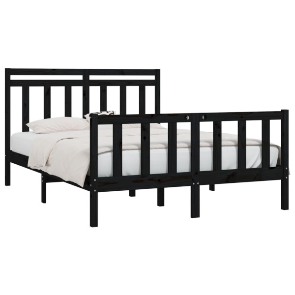 Estructura de cama madera maciza de pino negro 150x200 cm Estructura de cama madera maciza de pino negro 150x200 cm