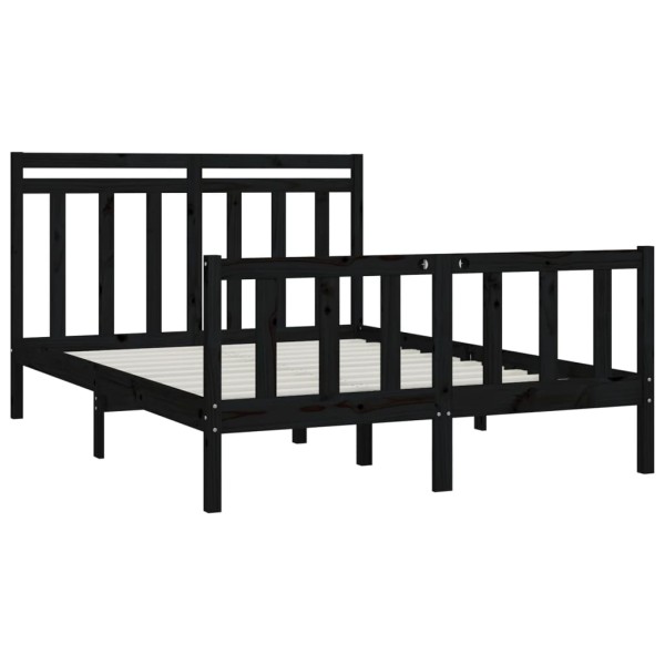 Estructura de cama madera maciza de pino negro 150x200 cm Estructura de cama madera maciza de pino negro 150x200 cm