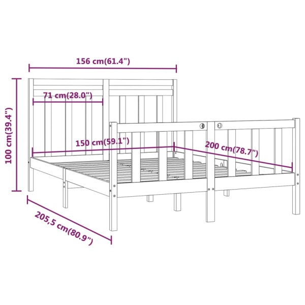 Estructura de cama madera maciza de pino negro 150x200 cm Estructura de cama madera maciza de pino negro 150x200 cm