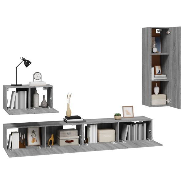 Set de muebles para TV 4 pzas madera contrachapada gris Sonoma Set de muebles para TV 4 pzas madera contrachapada gris Sonoma