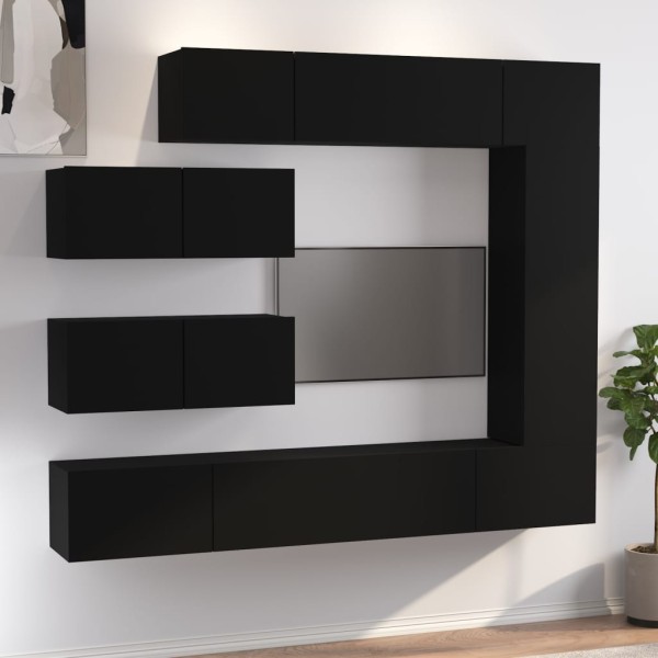 Set de muebles para TV 7 piezas madera contrachapada negro Set de muebles para TV 7 piezas madera contrachapada negro