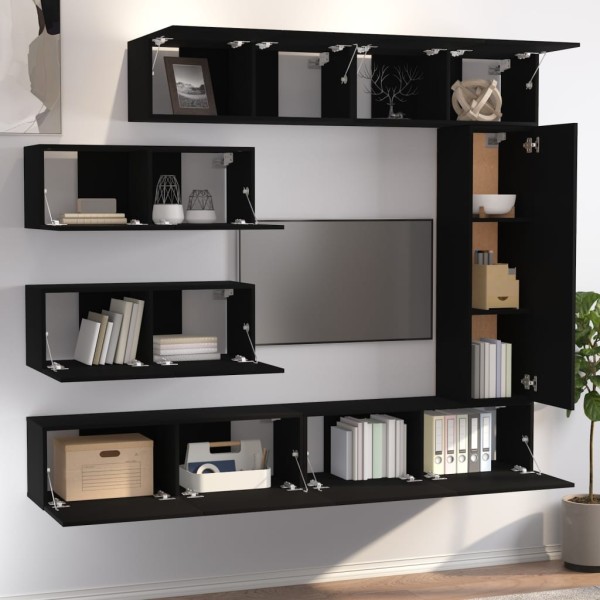 Set de muebles para TV 7 piezas madera contrachapada negro Set de muebles para TV 7 piezas madera contrachapada negro