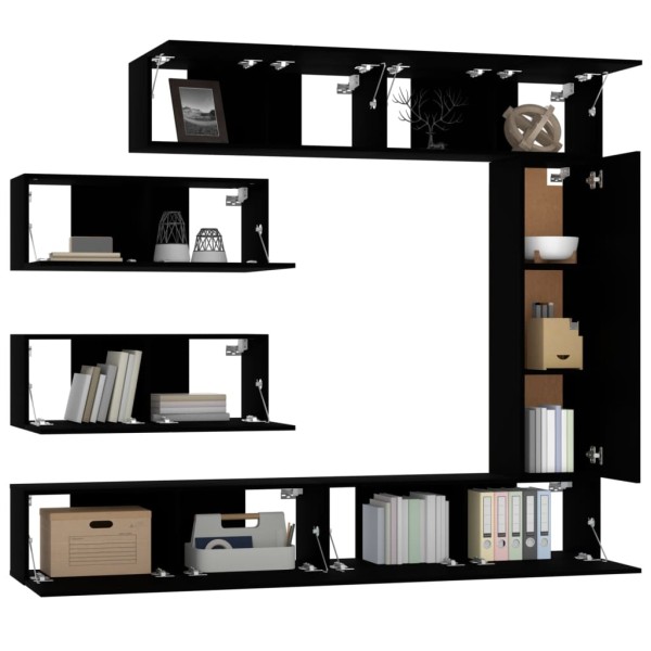 Set de muebles para TV 7 piezas madera contrachapada negro Set de muebles para TV 7 piezas madera contrachapada negro