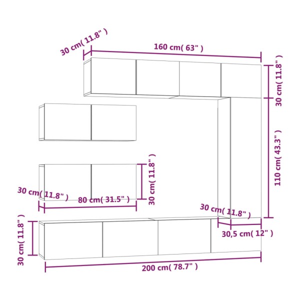 Set de muebles para TV 7 piezas madera contrachapada negro Set de muebles para TV 7 piezas madera contrachapada negro