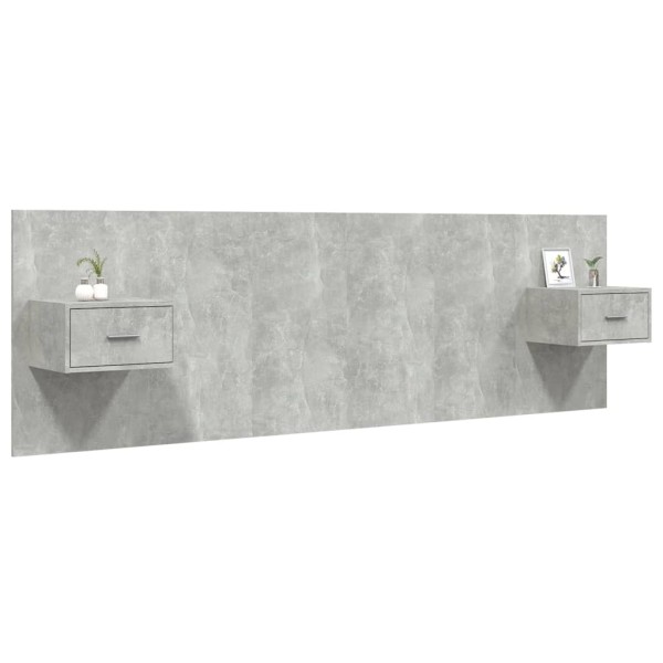 Cabecero de cama y mesitas madera contrachapada gris hormigón Cabecero de cama y mesitas madera contrachapada gris hormigón